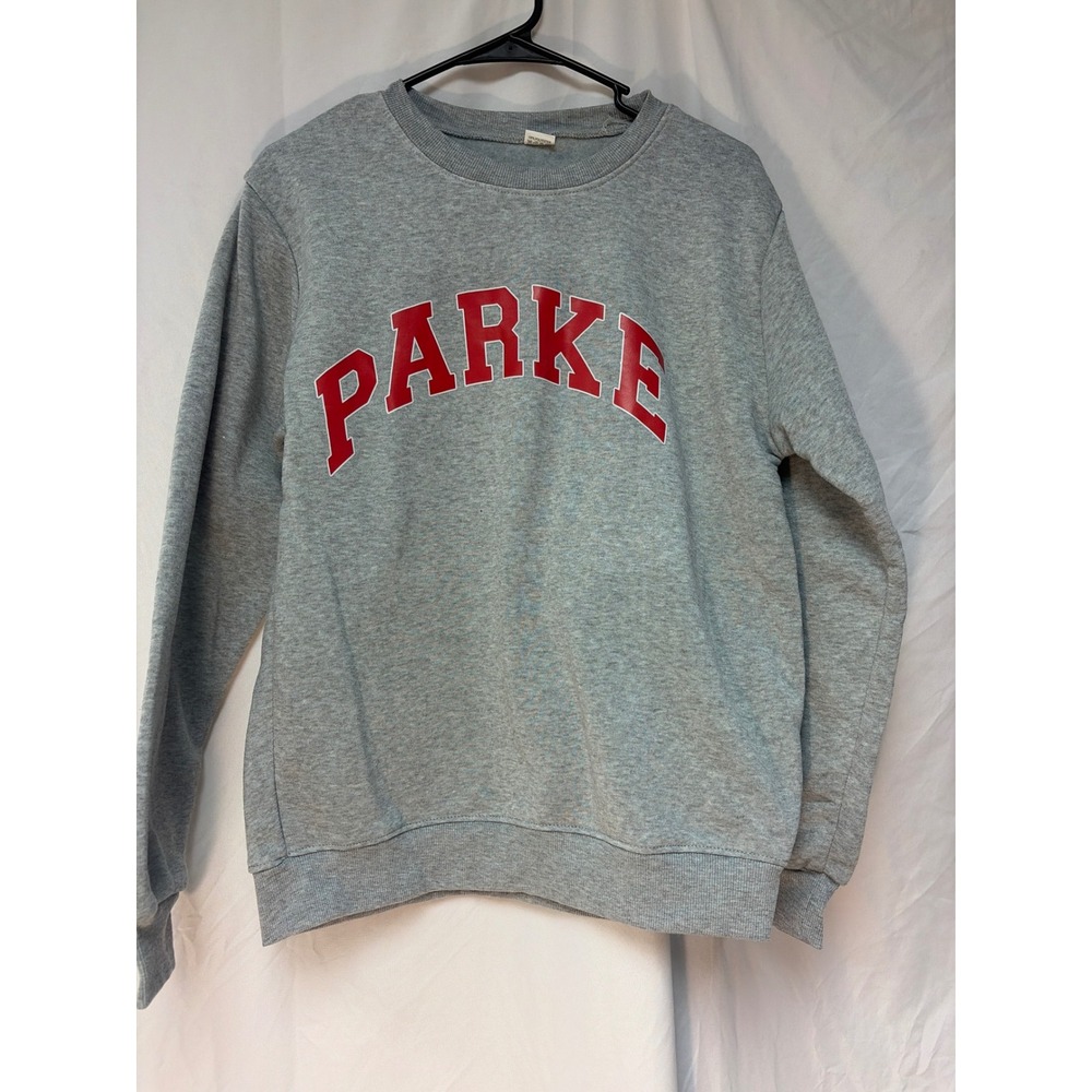 Parke NY Heather Gray Crewneck Sweatshirt Red Arched Logo Pullover Medium